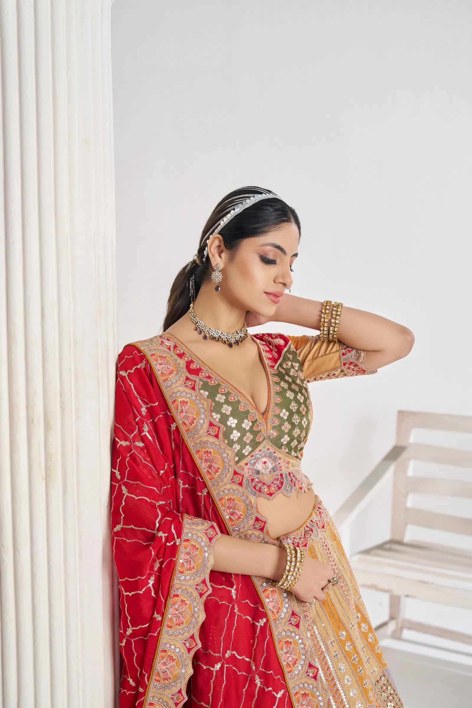Kf 128 Mustard Dola Silk Party Wear Lehengas Suppliers In India
